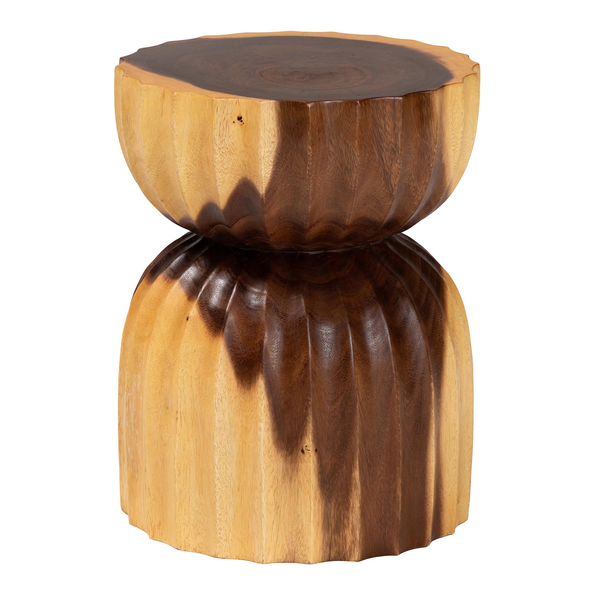 bali & pari Noleta Hand -carved Suar Wood Side Table - Sculptural Hourglass Accent Table with Natural Grain, Modern Boho Style for Living Room or Bedroom Affordable modern furniture in Chicago, classic living room furniture, modern end table, cheap end table